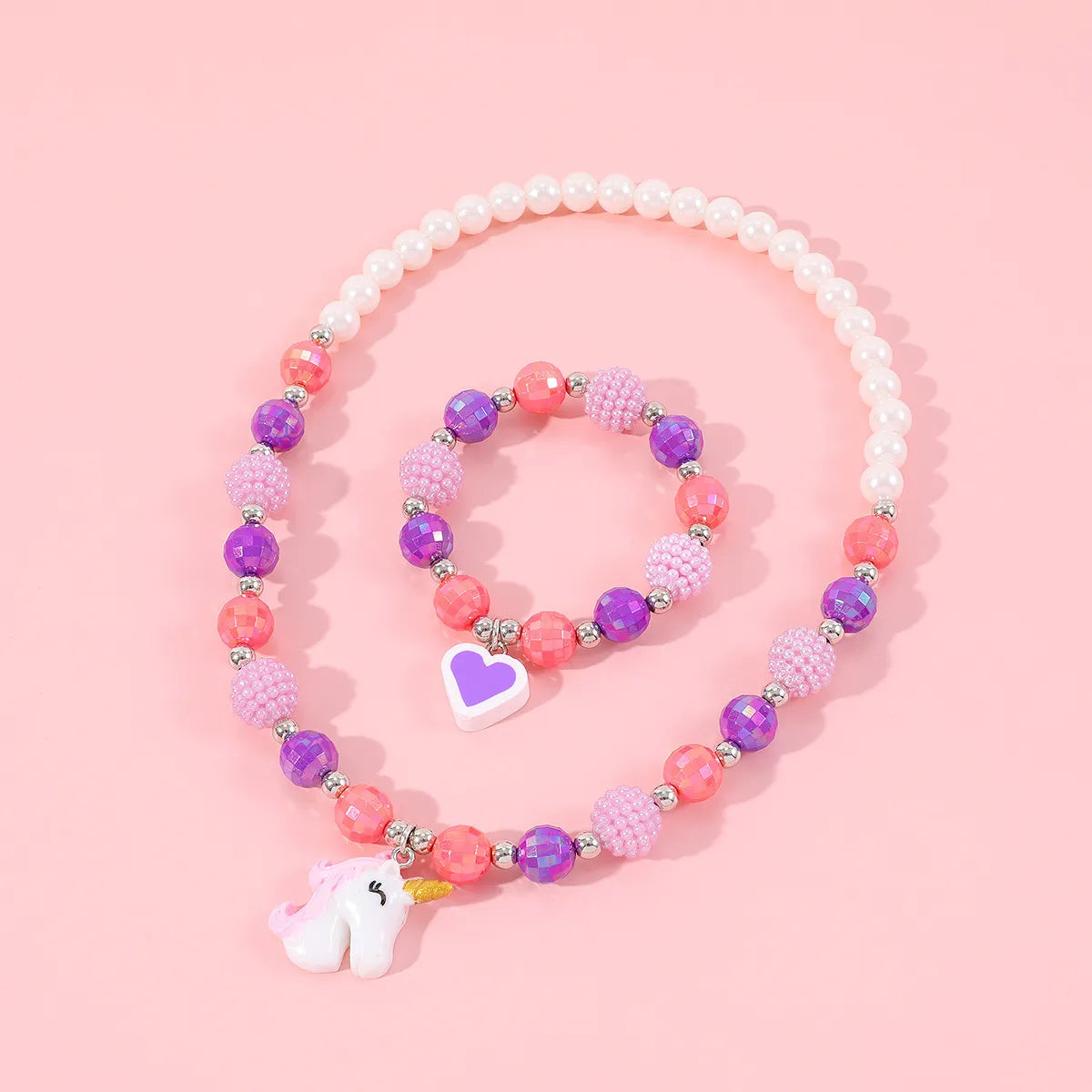 Sweet Heart Shape  Resin Beaded Girl'S Necklace 1 Piece