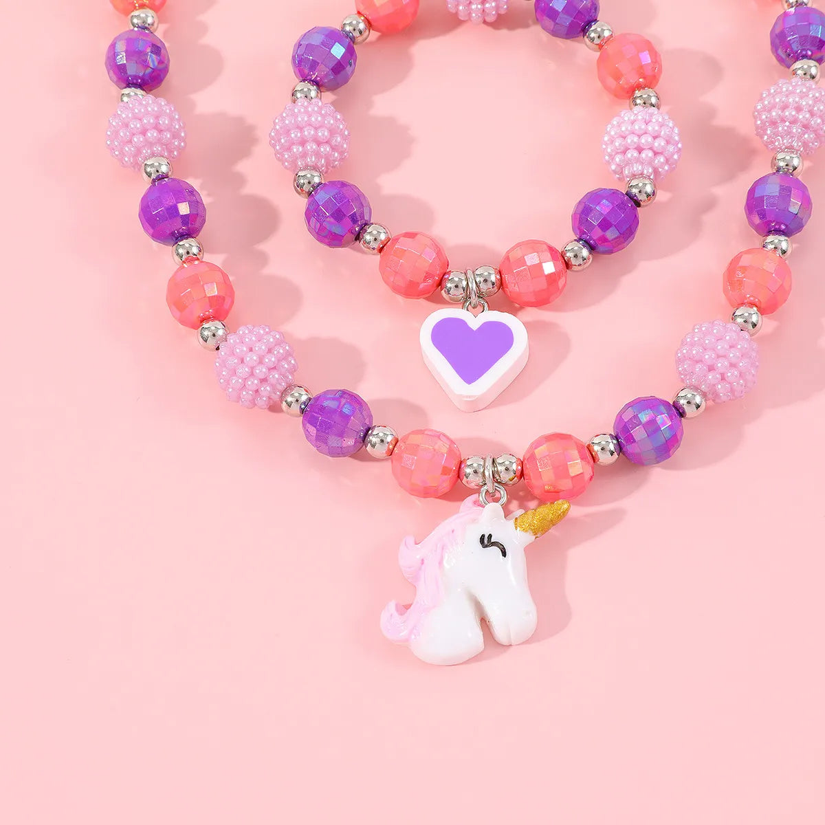 Sweet Heart Shape  Resin Beaded Girl'S Necklace 1 Piece