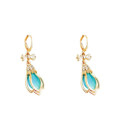 Sweet Korean Style Flower Bow Knot Alloy Plating Inlay Rhinestones Opal Women's Drop Earrings