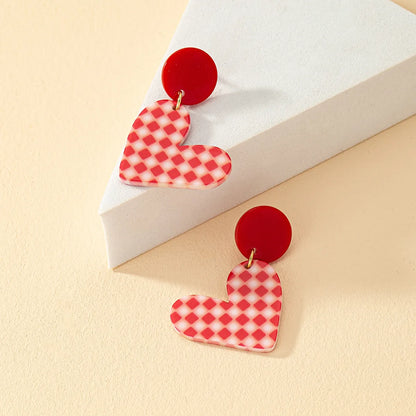 Sweet Korean Style Lattice Heart Shape Arylic Plating Women's Drop Earrings