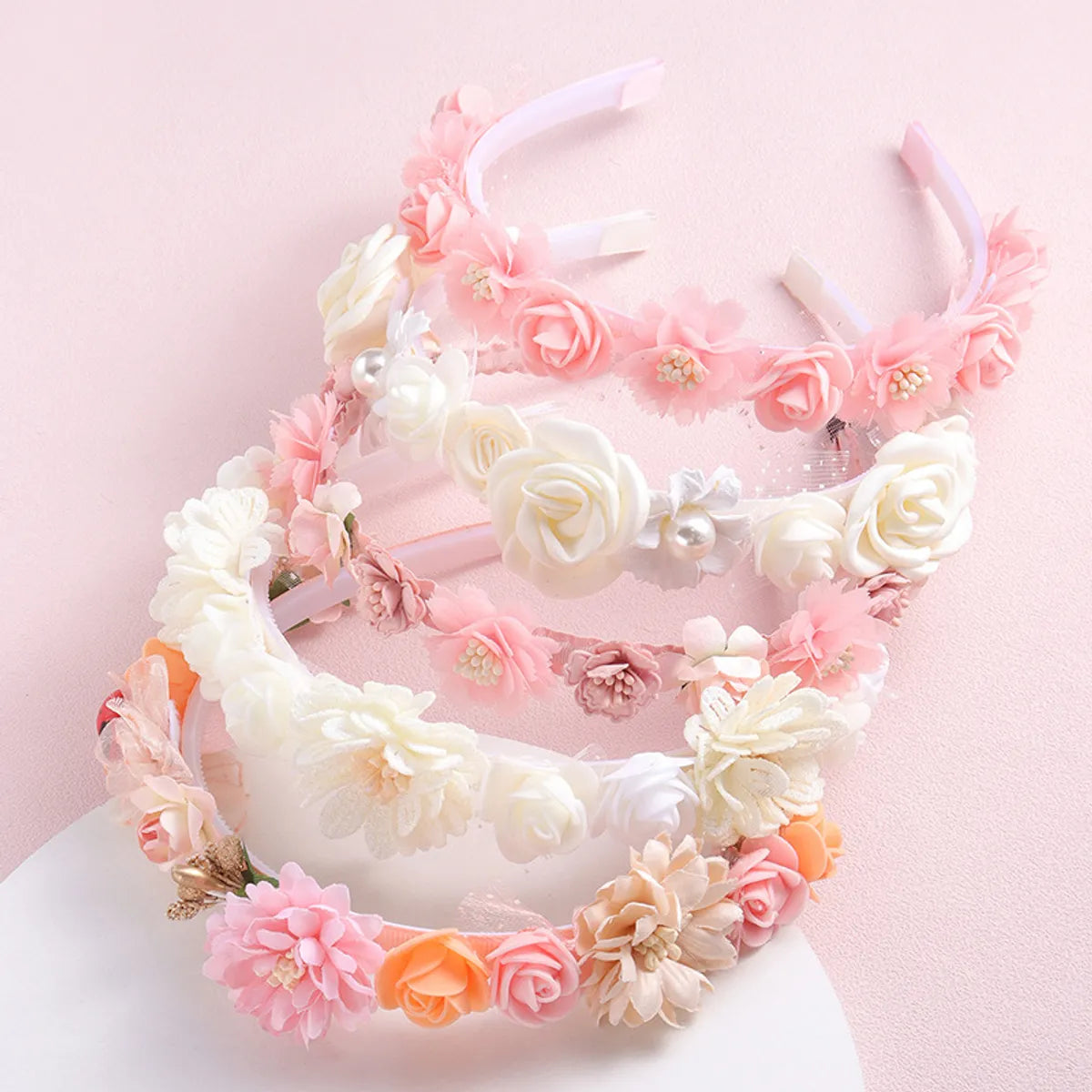 Sweet Leaf Flower Bow Knot Imitation Pearl Polyester Hair Band