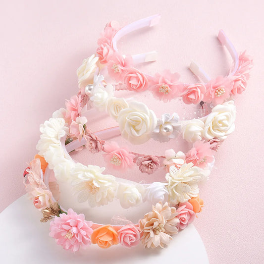 Sweet Leaf Flower Bow Knot Imitation Pearl Polyester Hair Band