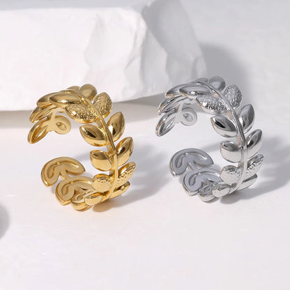 Sweet Leaf Stainless Steel Plating Gold Plated Open Rings