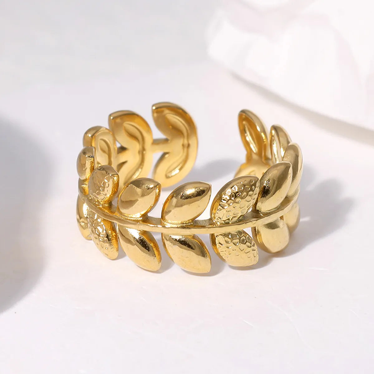 Sweet Leaf Stainless Steel Plating Gold Plated Open Rings