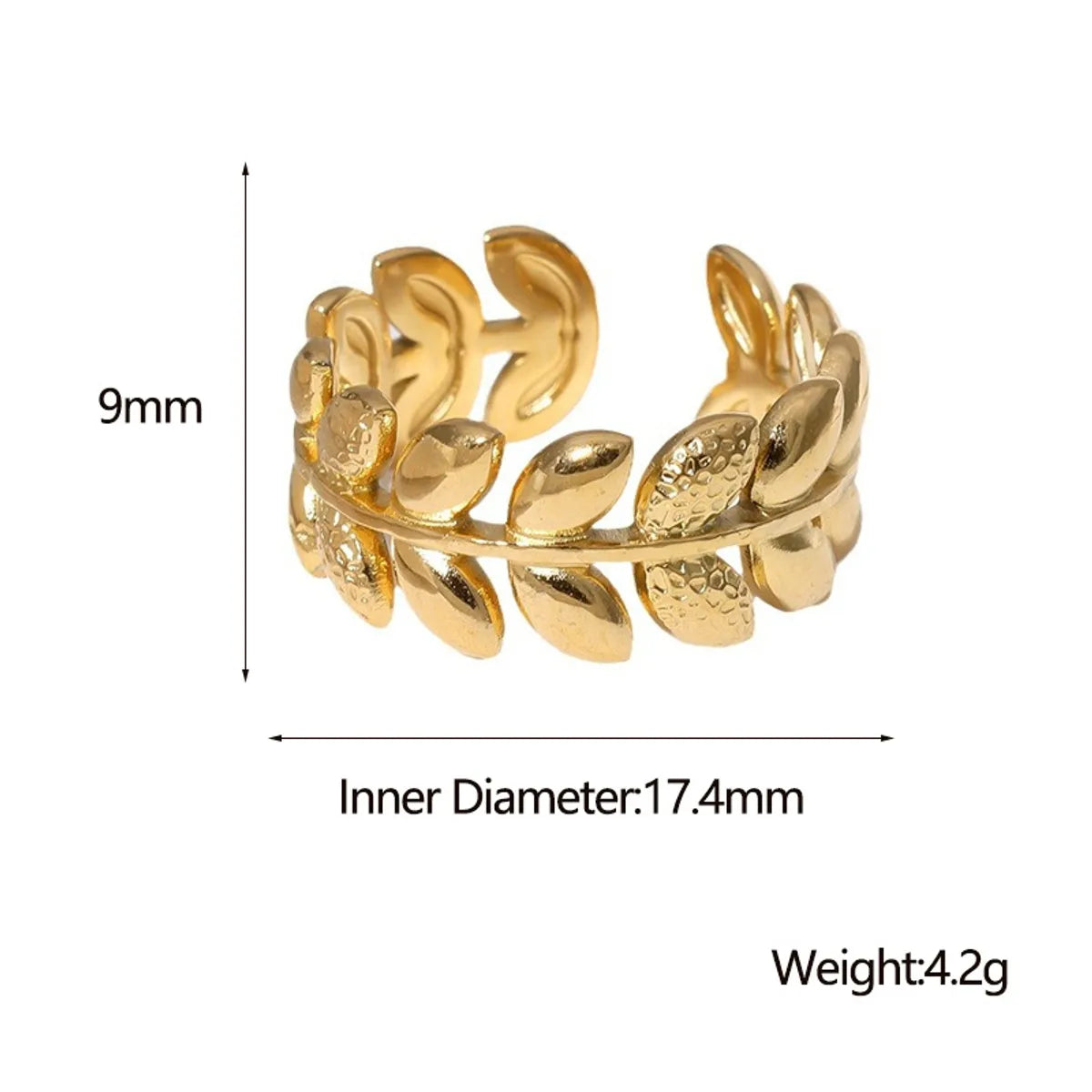 Sweet Leaf Stainless Steel Plating Gold Plated Open Rings