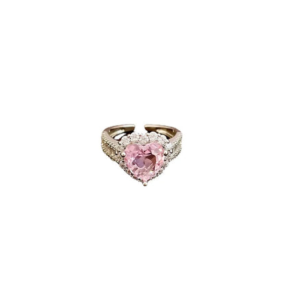 Sweet Leaves Heart Shape Crown Copper Inlay Zircon Rings