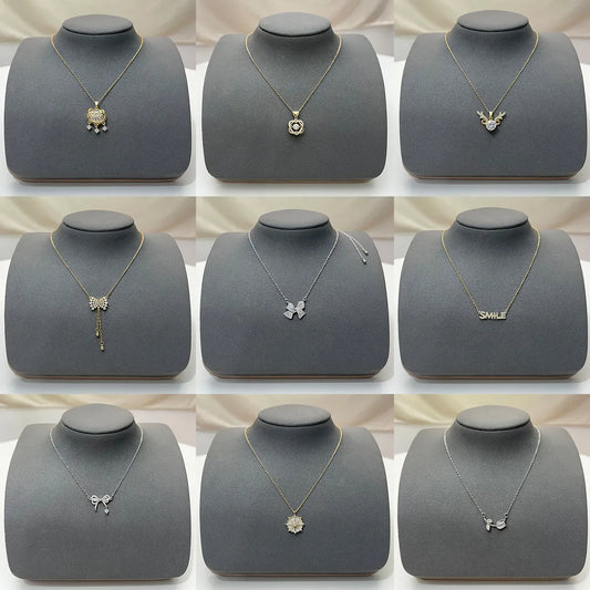 Sweet Letter Bow Knot Titanium Steel Plating Inlay Artificial Gemstones Pendant Necklace