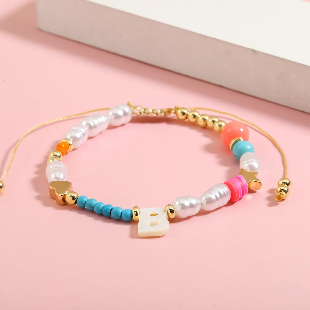 Sweet Letter Heart Shape Imitation Pearl Rope Beaded Women's Bracelets