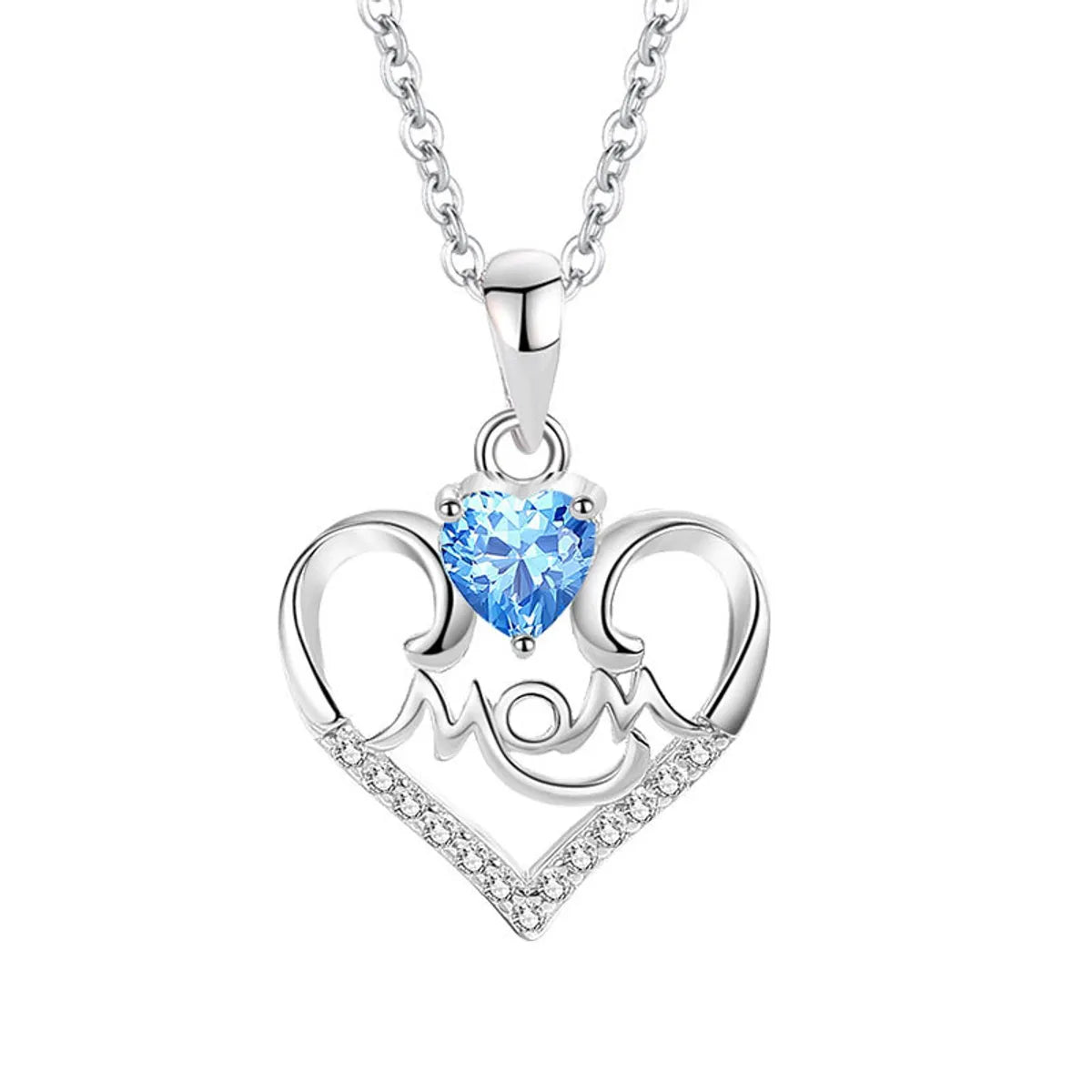 Sweet Letter Heart Shape Sterling Silver Plating Inlay Artificial Gemstones Pendant Necklace