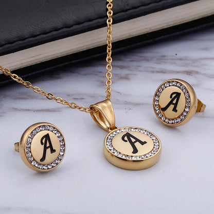 Wholesale Sweet Letter Stainless Steel Plating 18k Gold Plated Earrings Necklace