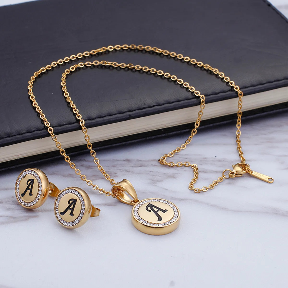 Wholesale Sweet Letter Stainless Steel Plating 18k Gold Plated Earrings Necklace