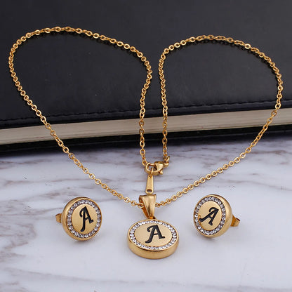 Wholesale Sweet Letter Stainless Steel Plating 18k Gold Plated Earrings Necklace