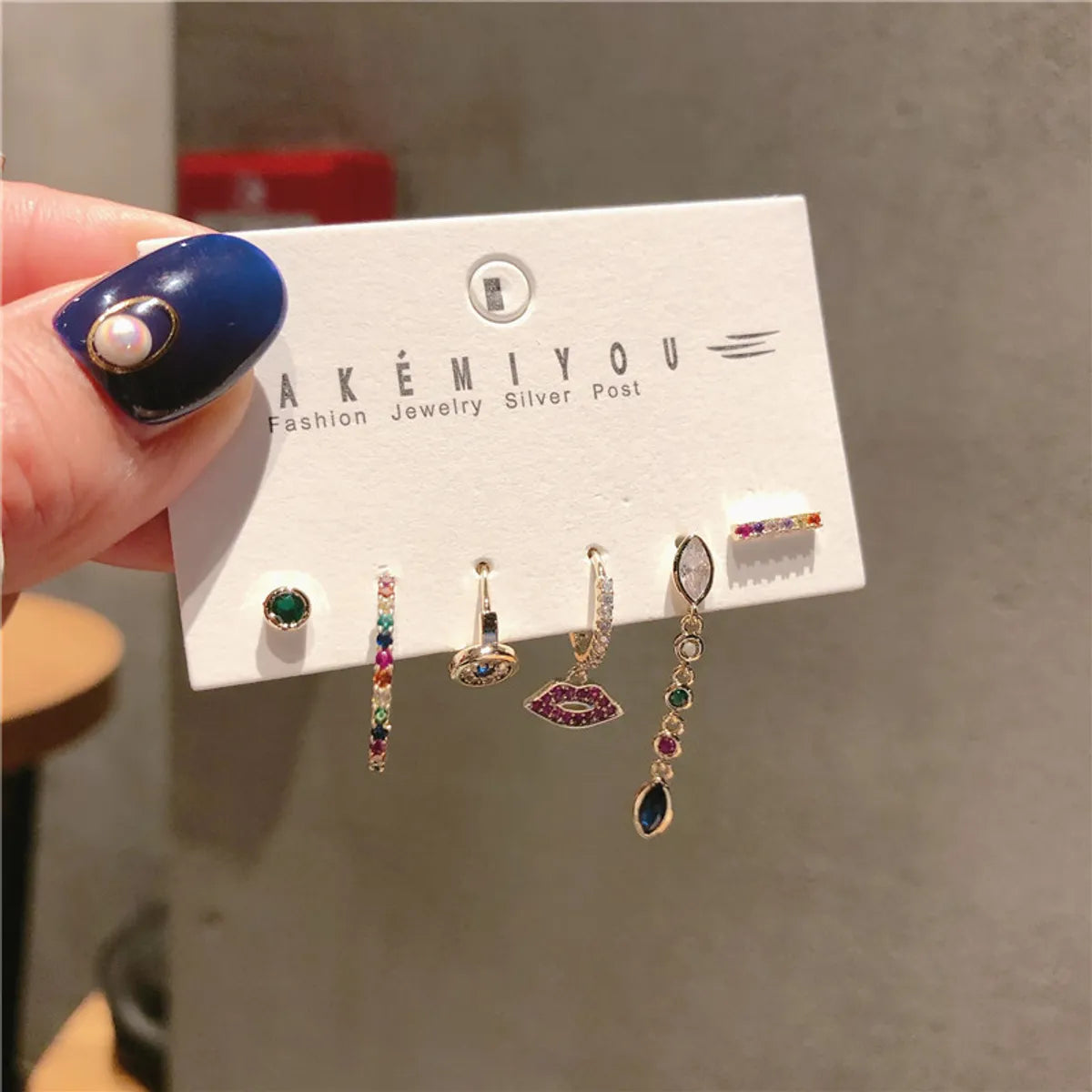 Sweet Lips Colorful Copper Plating Inlay Zircon Earrings