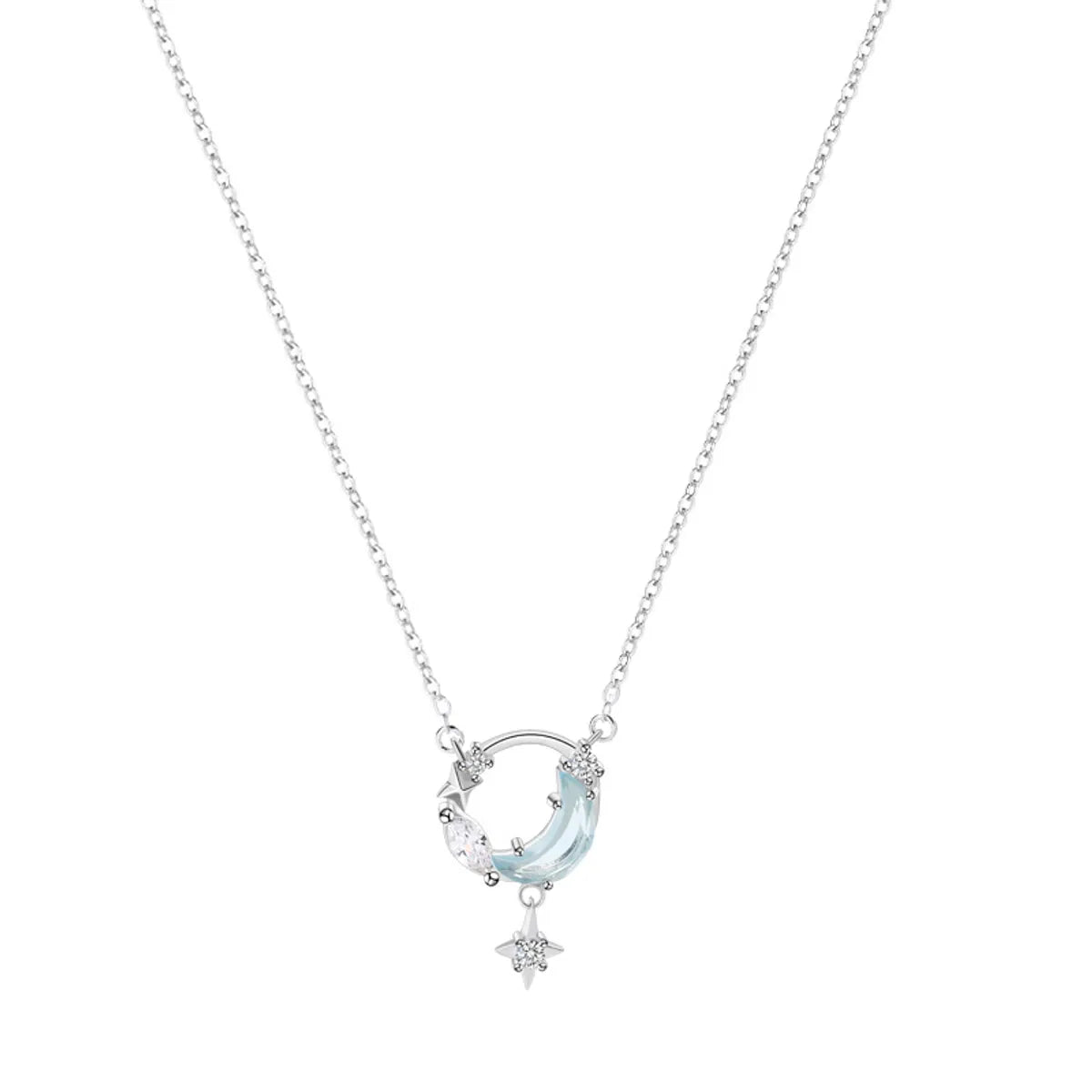 Sweet Moon Sterling Silver Zircon Pendant Necklace In Bulk