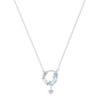 Sweet Moon Sterling Silver Zircon Pendant Necklace In Bulk