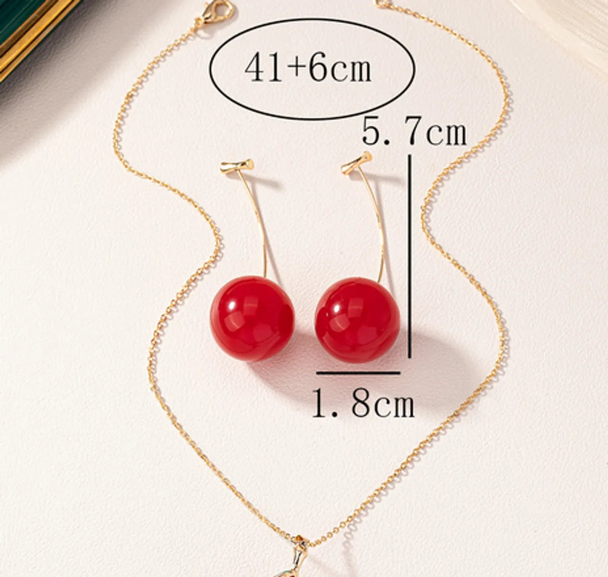 Sweet Pastoral Classic Style Cherry Fruit Resin Gold Plated Women'S Earrings Necklace