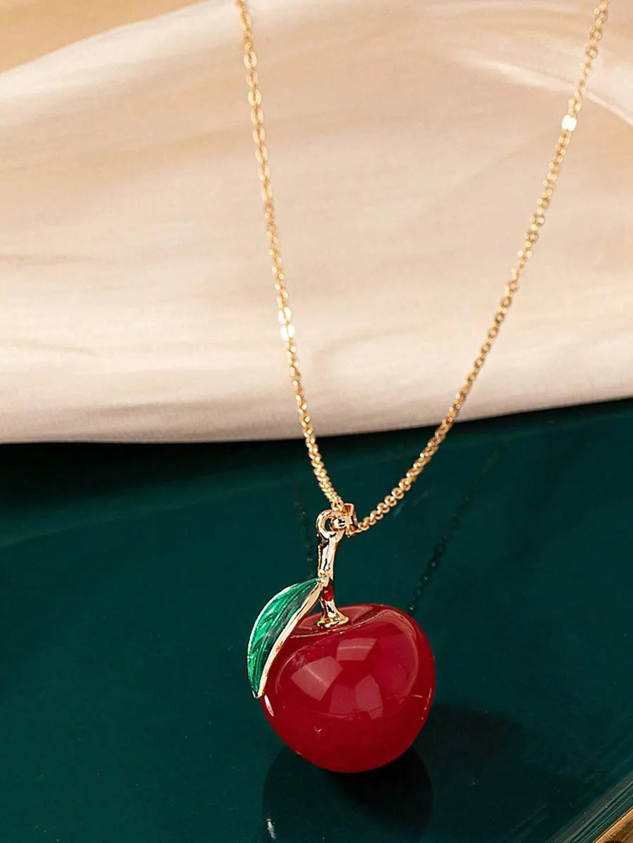 Sweet Pastoral Classic Style Cherry Fruit Resin Gold Plated Women'S Earrings Necklace