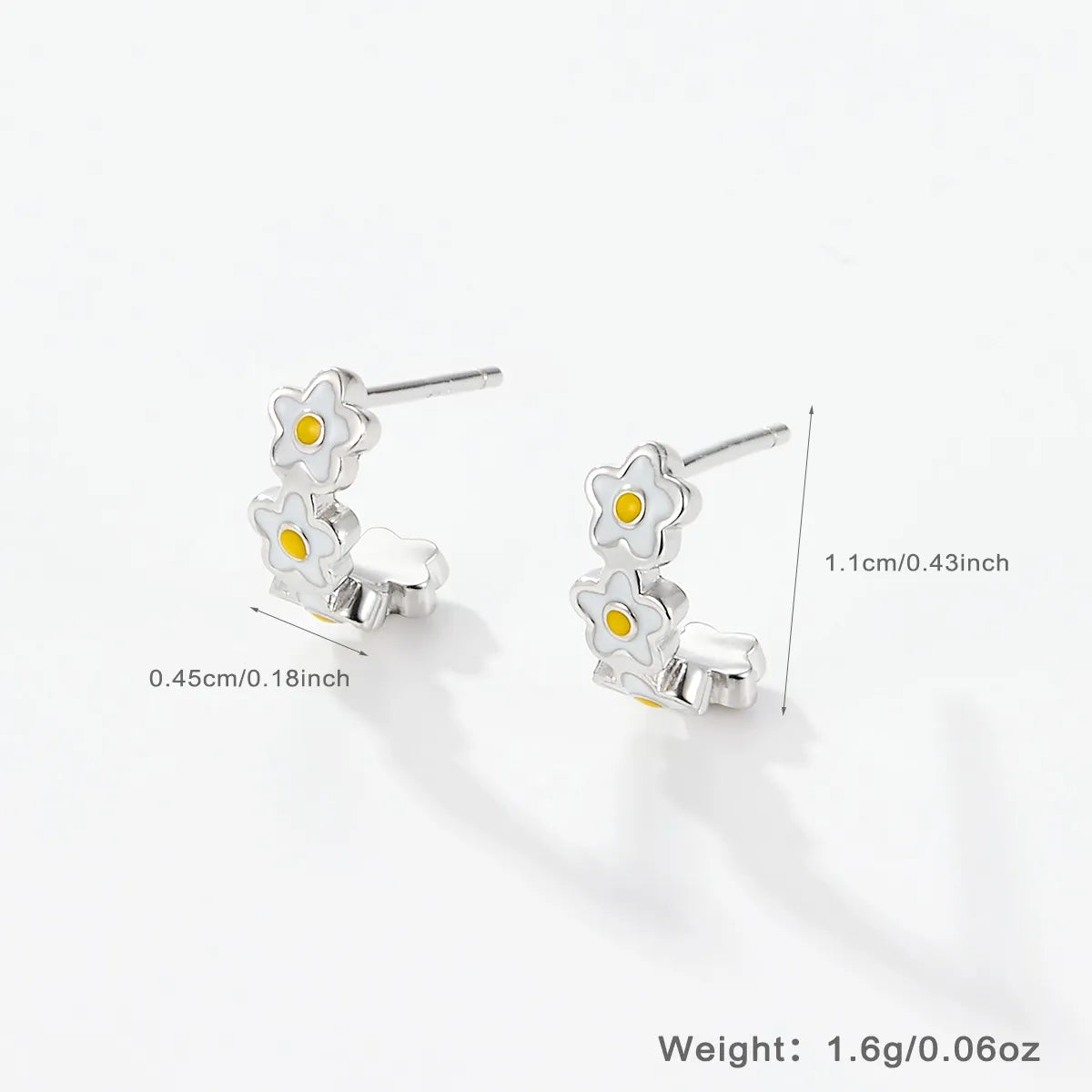 Sweet Pastoral Flower Sterling Silver Enamel White Gold Plated Women's Rings Earrings