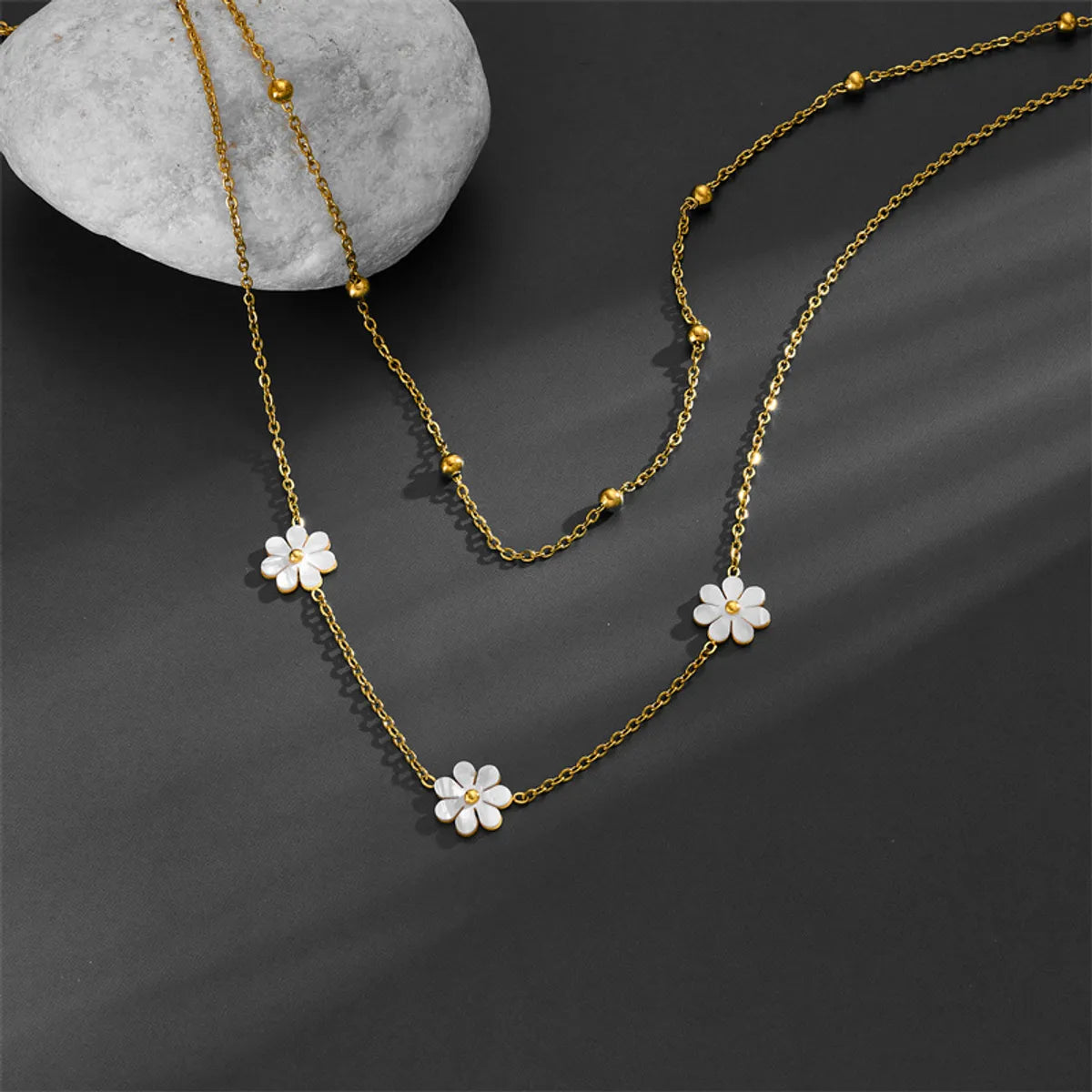 Sweet Pastoral Flower Titanium Steel Plating Layered Necklaces