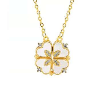 Sweet Pastoral Four Leaf Clover Titanium Steel Inlay Zircon Charms Pendant Necklace