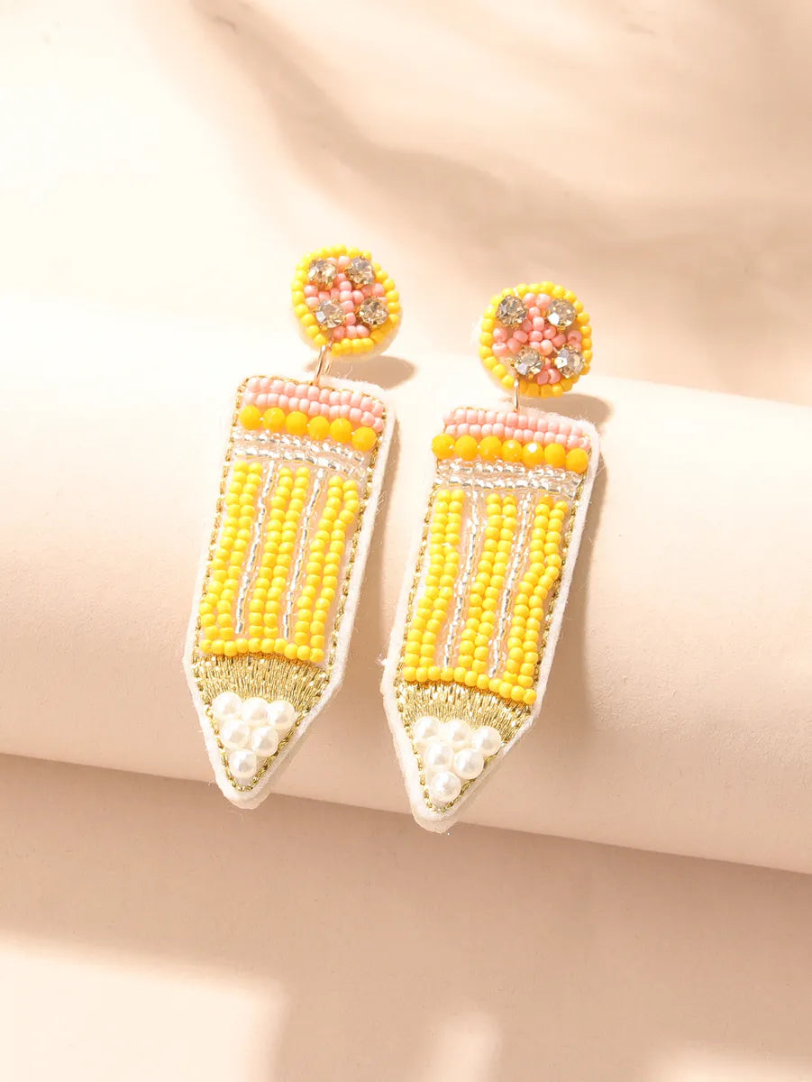 Sweet Pencil Beaded Imitation Pearl Glass Women'S Drop Earrings 1 Pair