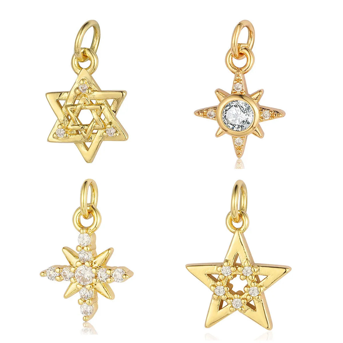 Sweet Pentagram Heart Shape Copper Plating Inlay Zircon 18k Gold Plated Charms Jewelry Accessories