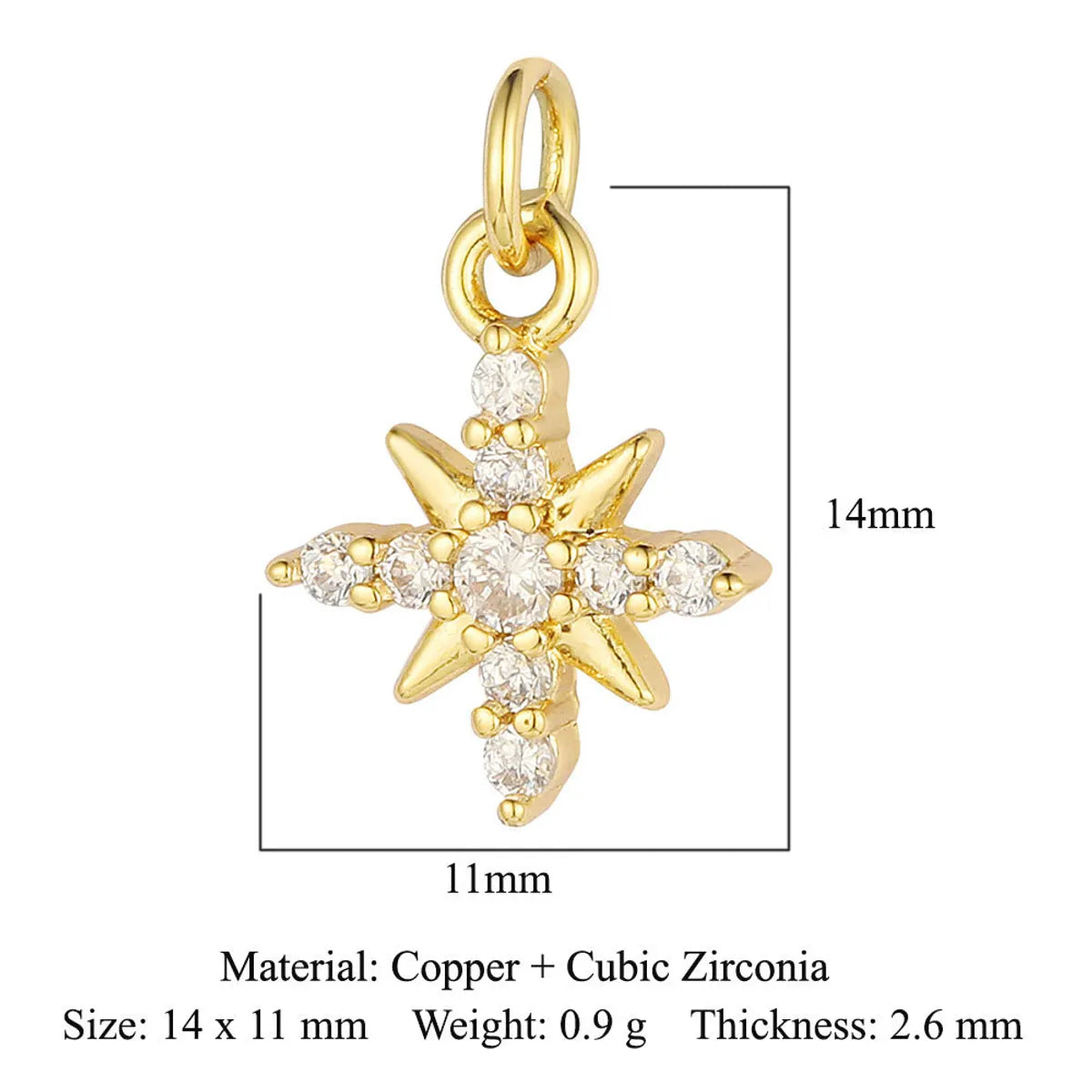 Sweet Pentagram Heart Shape Copper Plating Inlay Zircon 18k Gold Plated Charms Jewelry Accessories