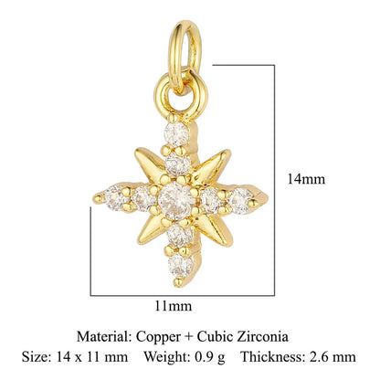 Sweet Pentagram Heart Shape Copper Plating Inlay Zircon 18k Gold Plated Charms Jewelry Accessories