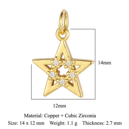 Sweet Pentagram Heart Shape Copper Plating Inlay Zircon 18k Gold Plated Charms Jewelry Accessories