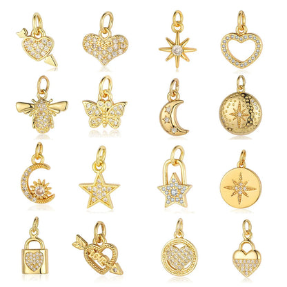 Sweet Pentagram Heart Shape Copper Plating Inlay Zircon 18k Gold Plated Charms Jewelry Accessories