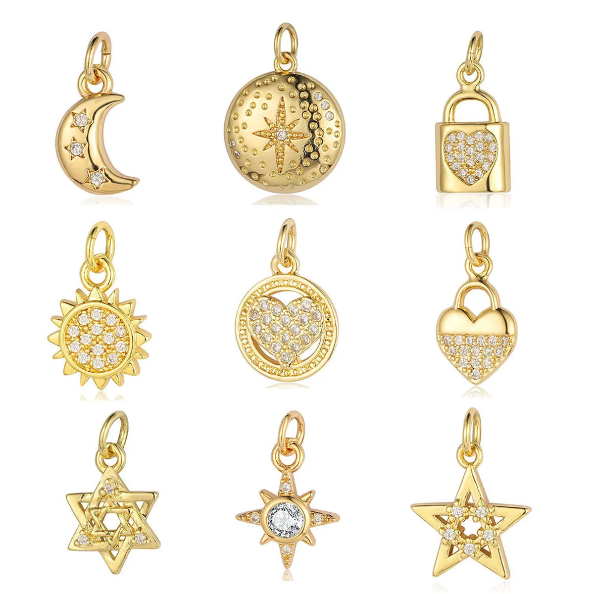 Sweet Pentagram Heart Shape Copper Plating Inlay Zircon 18k Gold Plated Charms Jewelry Accessories