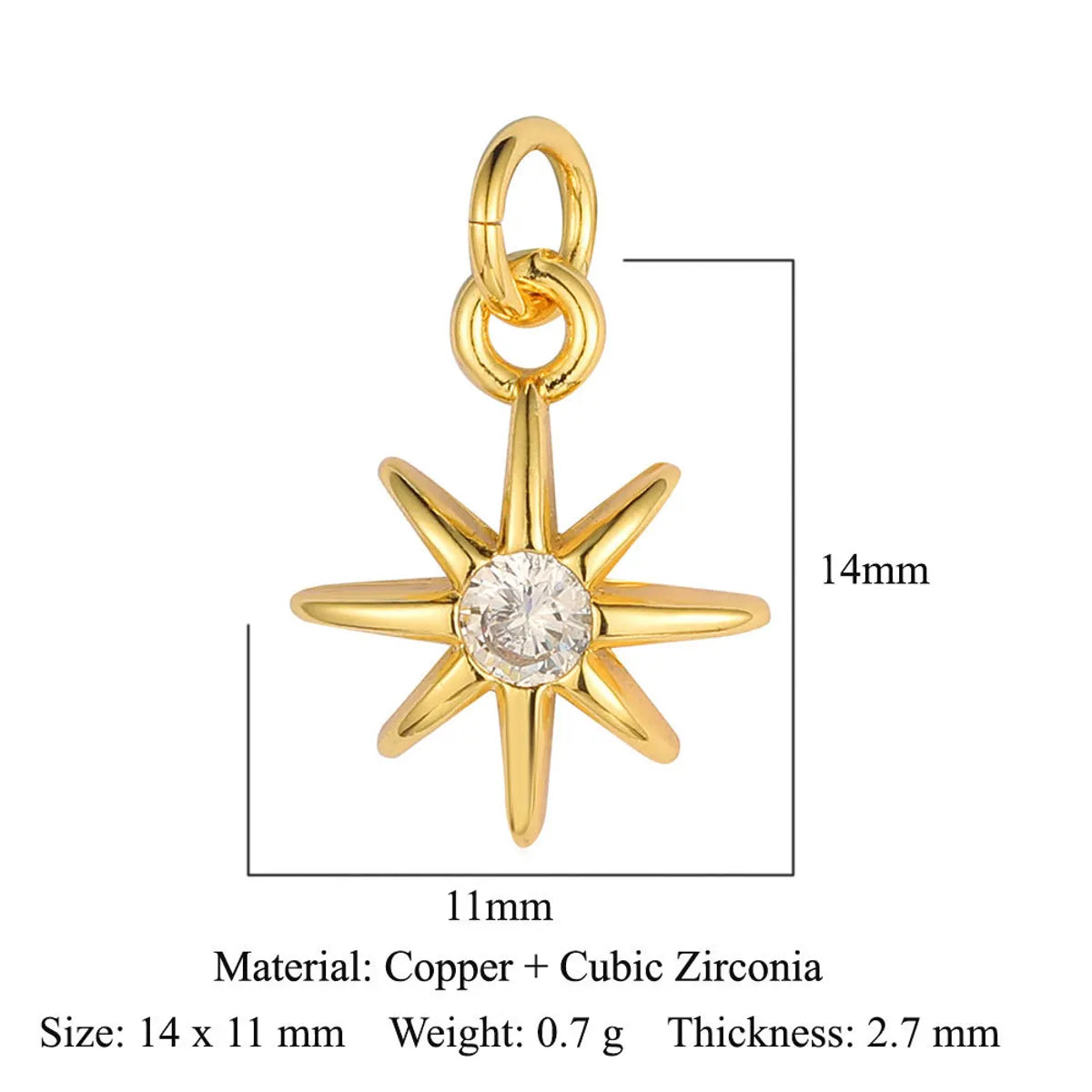 Sweet Pentagram Heart Shape Copper Plating Inlay Zircon 18k Gold Plated Charms Jewelry Accessories