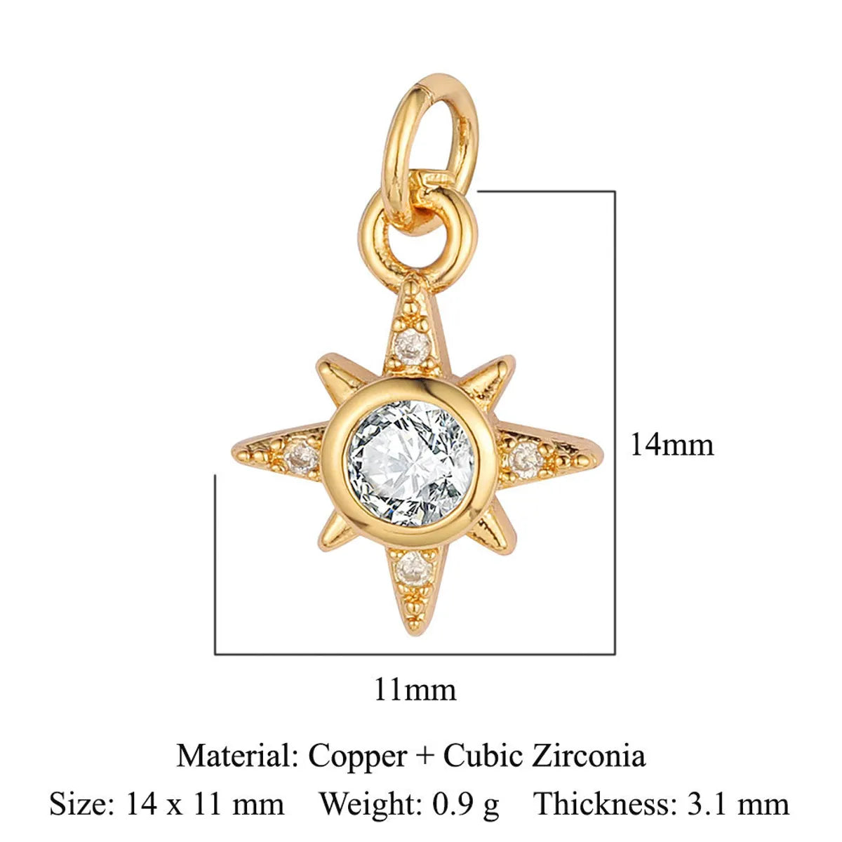 Sweet Pentagram Heart Shape Copper Plating Inlay Zircon 18k Gold Plated Charms Jewelry Accessories