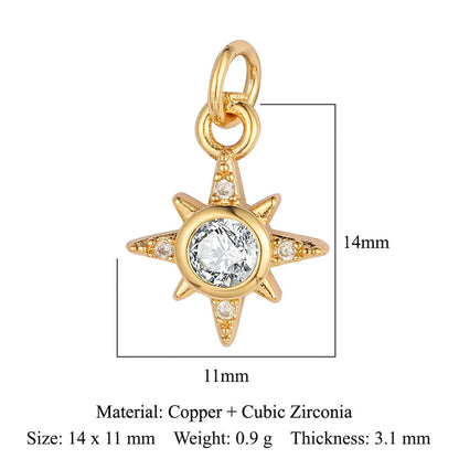 Sweet Pentagram Heart Shape Copper Plating Inlay Zircon 18k Gold Plated Charms Jewelry Accessories