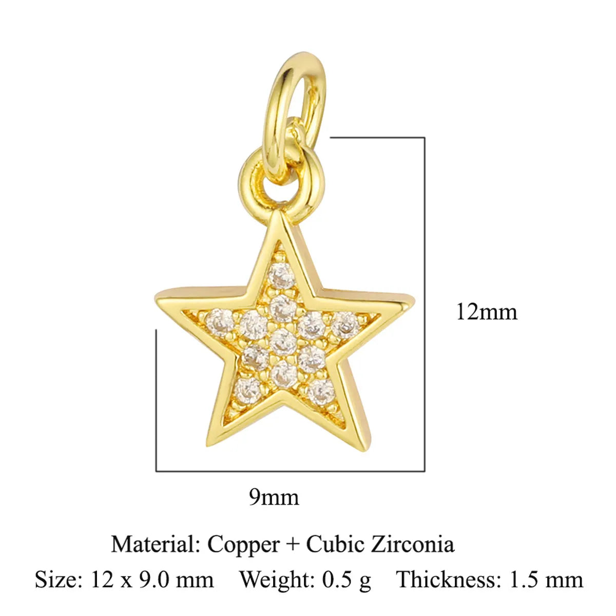 Sweet Pentagram Heart Shape Copper Plating Inlay Zircon 18k Gold Plated Charms Jewelry Accessories