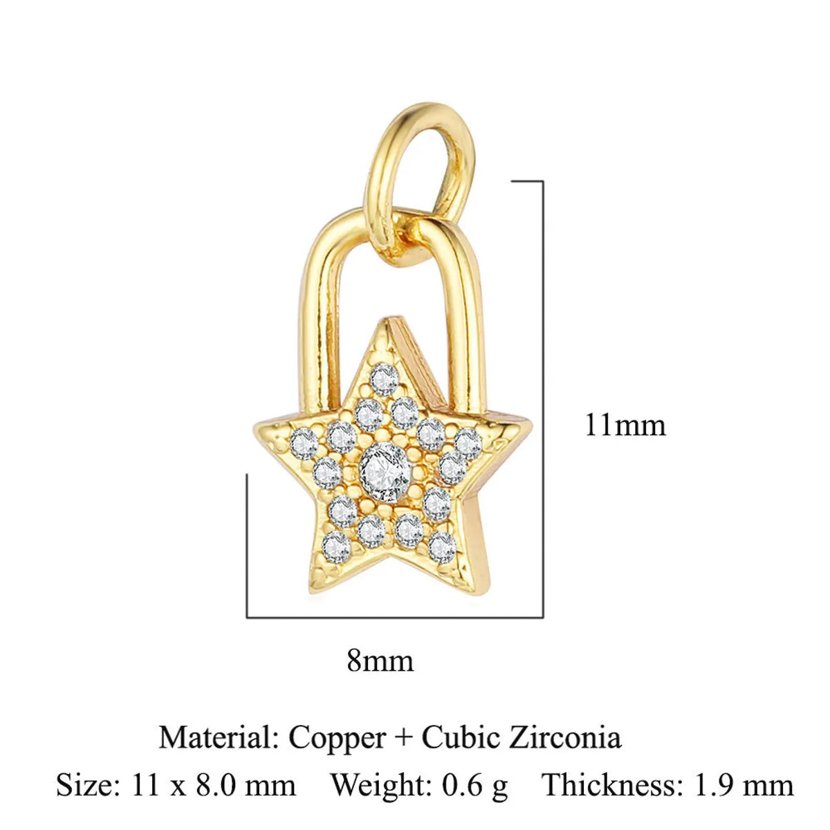 Sweet Pentagram Heart Shape Copper Plating Inlay Zircon 18k Gold Plated Charms Jewelry Accessories