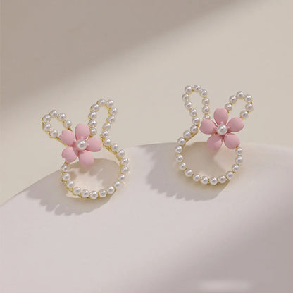 Sweet Rabbit Alloy Inlay Pearl Women's Ear Studs 1 Pair