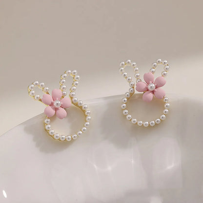 Sweet Rabbit Alloy Inlay Pearl Women's Ear Studs 1 Pair