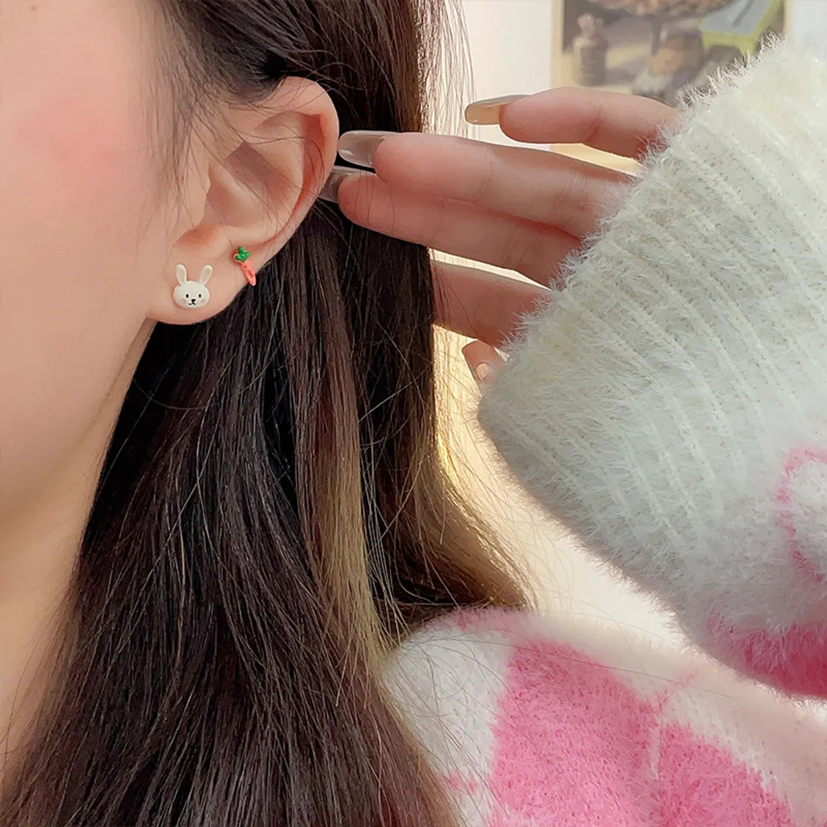 Sweet Rabbit Flower Alloy Stoving Varnish Women's Ear Studs 3 Pairs