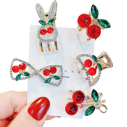 Sweet Rabbit Fruit Bow Knot Alloy Inlay Rhinestones Hair Claws