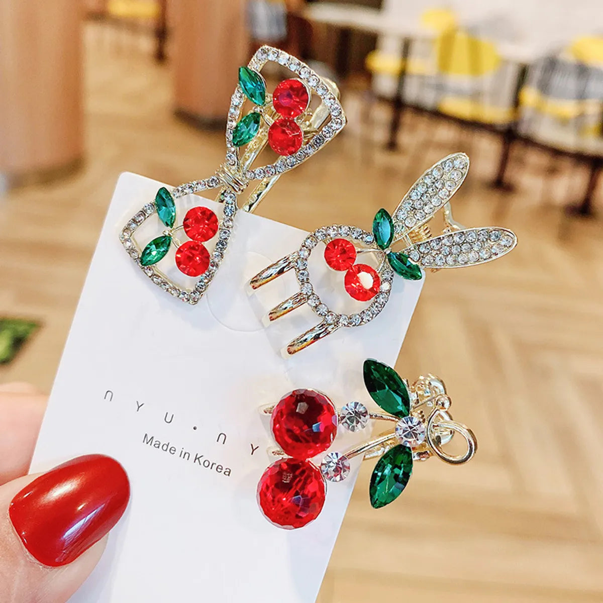 Sweet Rabbit Fruit Bow Knot Alloy Inlay Rhinestones Hair Claws