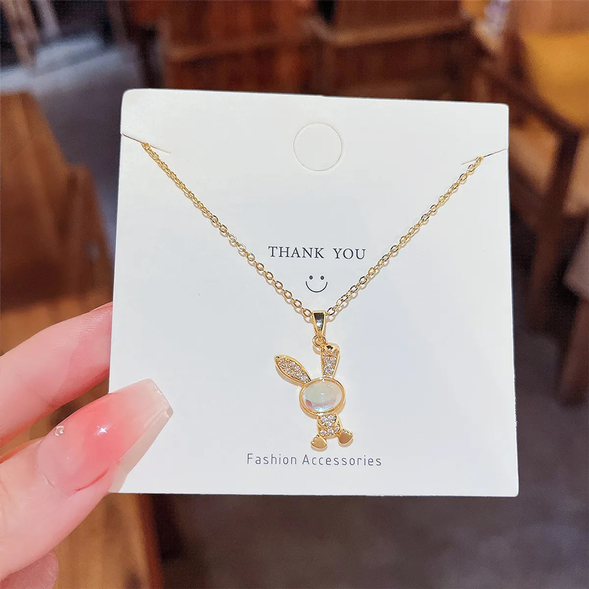 Sweet Rabbit Titanium Steel Plating Inlay Zircon Gold Plated Pendant Necklace