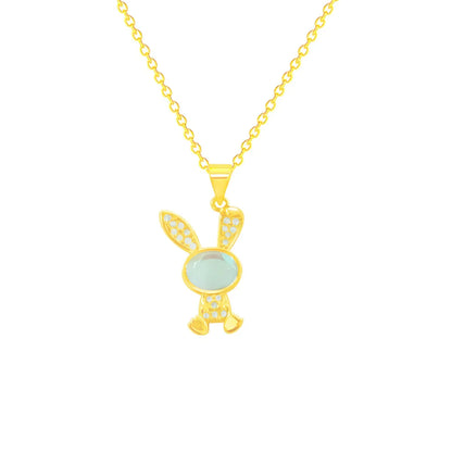 Sweet Rabbit Titanium Steel Plating Inlay Zircon Gold Plated Pendant Necklace