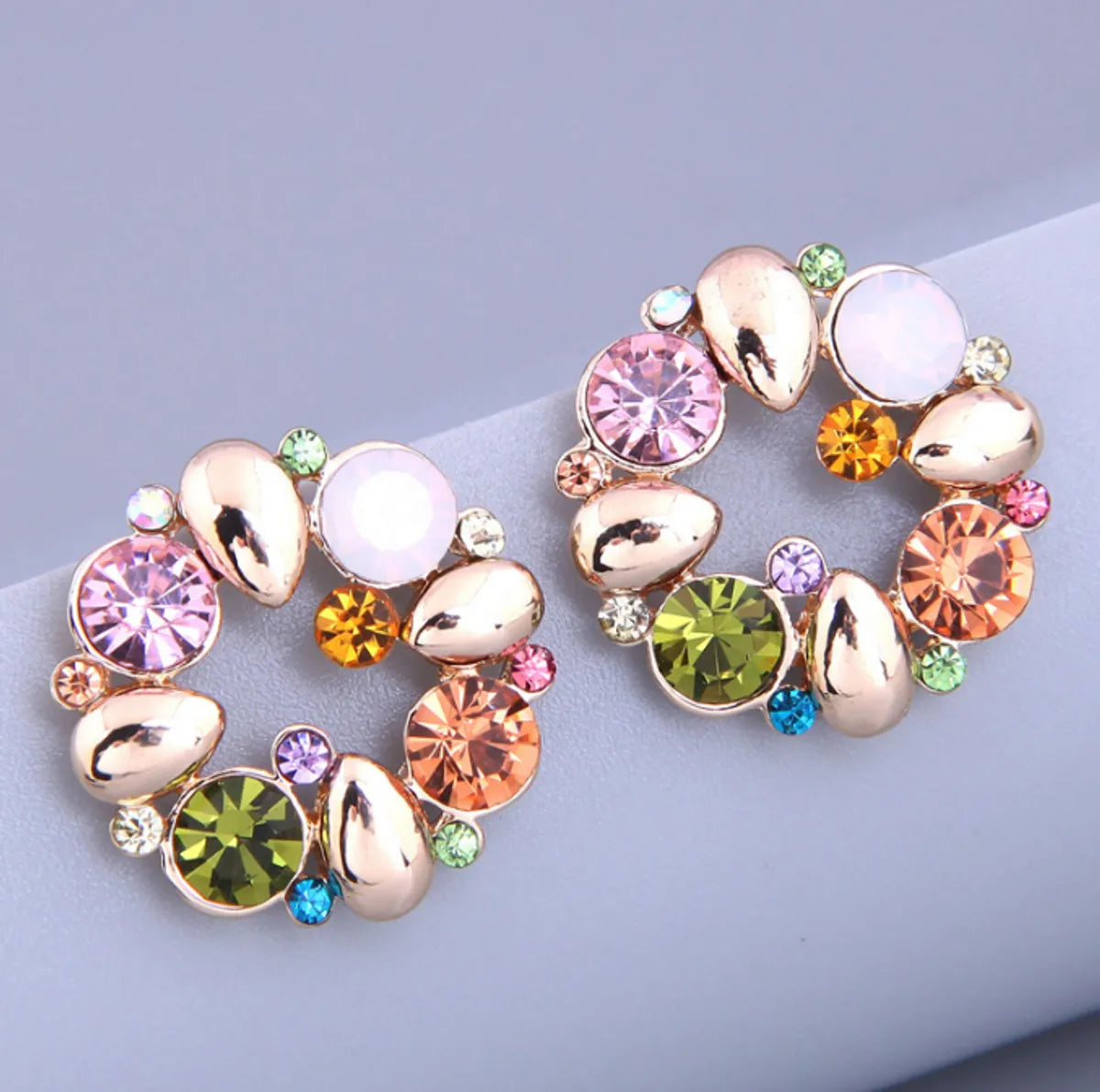 Sweet Round Alloy Inlay Rhinestone Ear Studs