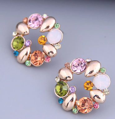 Sweet Round Alloy Inlay Rhinestone Ear Studs