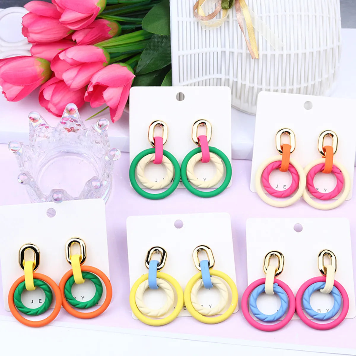 Sweet Round Arylic Spray Paint Women's Drop Earrings