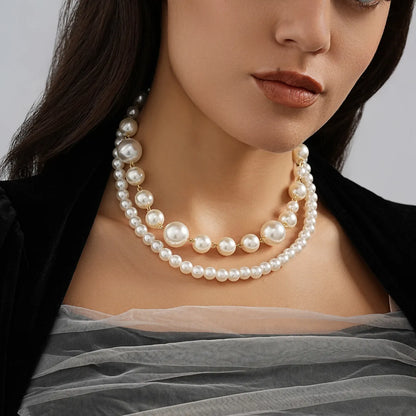 Sweet Round Imitation Pearl Alloy Beaded Layered Plating Women's Layered Necklaces