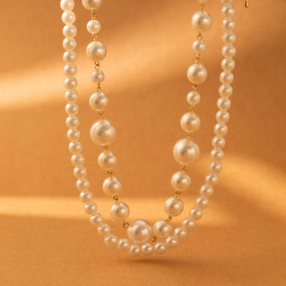 Sweet Round Imitation Pearl Alloy Beaded Layered Plating Women's Layered Necklaces