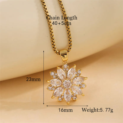 Stainless Steel 18K Gold Plated Sweet Plating Inlay Round Oval Heart Shape Artificial Diamond Pendant Necklace