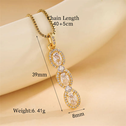 Stainless Steel 18K Gold Plated Sweet Plating Inlay Round Oval Heart Shape Artificial Diamond Pendant Necklace